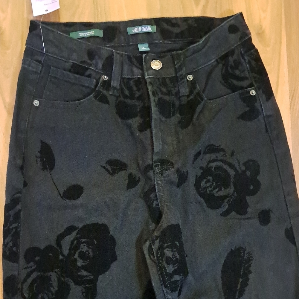 wild fable Black Floral Velvet Burnout Straight Leg Jeans
